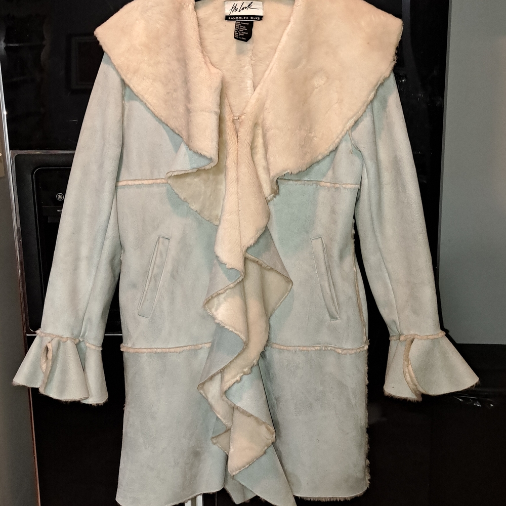Randolph Duke Cream and Light Blue Ruffled Teddy Jacket